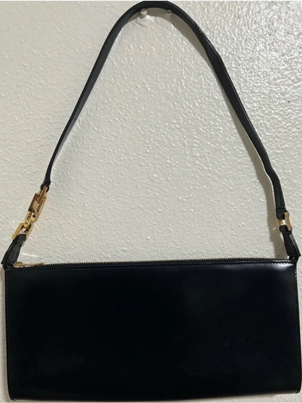 Salvatore Ferragamo Black Leather Shoulder Bag with Gold Hardware